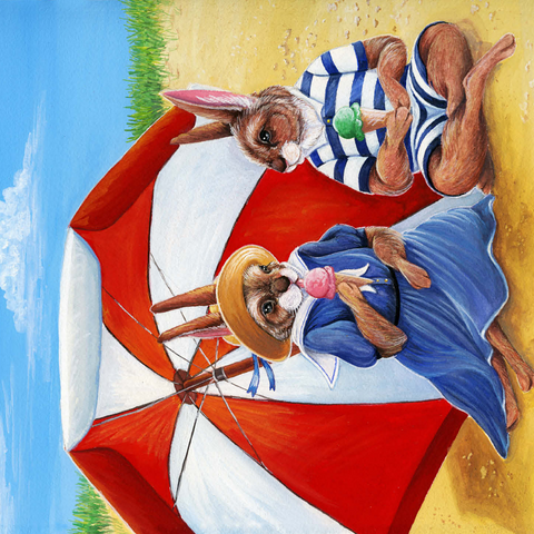 Beach Bunnies - Vintage-Inspired Animal Illustration 500 Jigsaw Puzzle 3D Modell