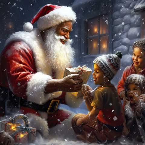 Santa Sharing Gifts with Joyful Children 100 Jigsaw Puzzle 3D Modell