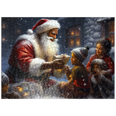 puzzleplate Santa Sharing Gifts with Joyful Children 500 Jigsaw Puzzle