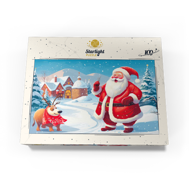 Santa and Reindeer in Winter Village 100 Jigsaw Puzzle box view3