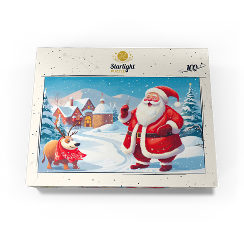 Santa and Reindeer in Winter Village 100 Jigsaw Puzzle box view3