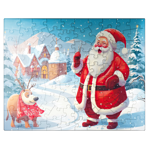 puzzleplate Santa and Reindeer in Winter Village 100 Jigsaw Puzzle