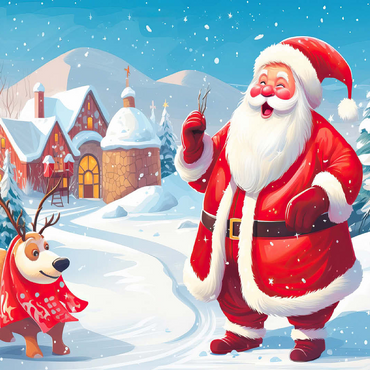 Santa and Reindeer in Winter Village 100 Jigsaw Puzzle 3D Modell