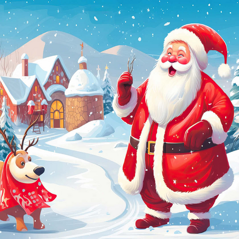 Santa and Reindeer in Winter Village 100 Jigsaw Puzzle 3D Modell