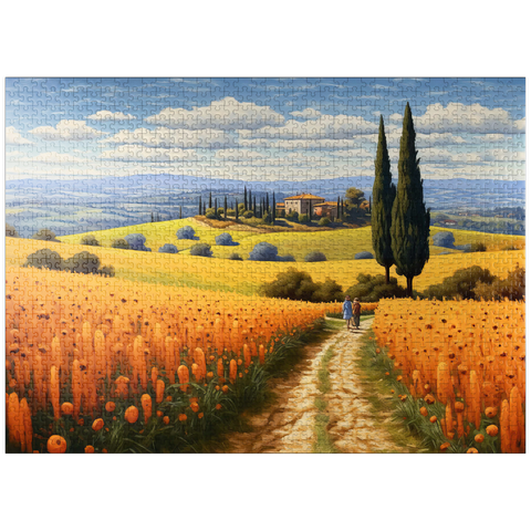 puzzleplate Golden Fields of Tuscany with Cypress Trees 1000 Jigsaw Puzzle