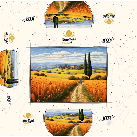 Golden Fields of Tuscany with Cypress Trees 1000 Jigsaw Puzzle box 3D Modell
