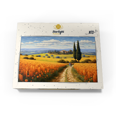 Golden Fields of Tuscany with Cypress Trees 100 Jigsaw Puzzle box view3