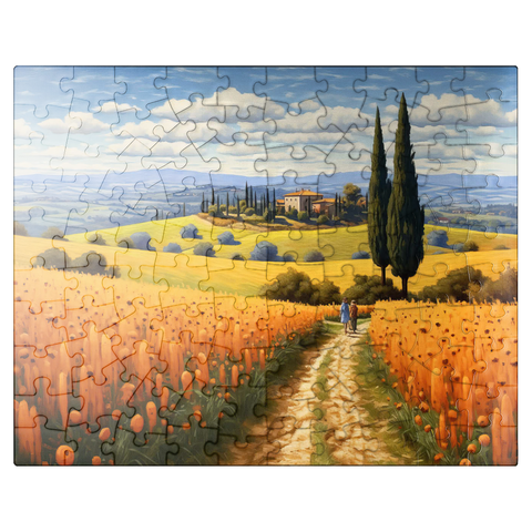puzzleplate Golden Fields of Tuscany with Cypress Trees 100 Jigsaw Puzzle