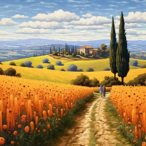 Golden Fields of Tuscany with Cypress Trees 100 Jigsaw Puzzle 3D Modell