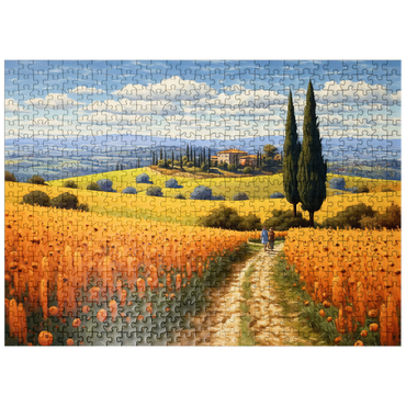 puzzleplate Golden Fields of Tuscany with Cypress Trees 500 Jigsaw Puzzle