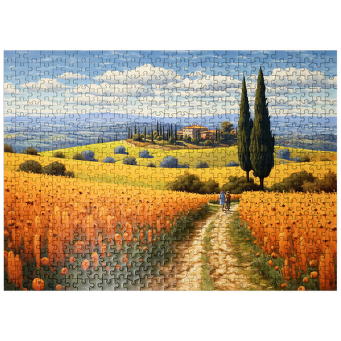 puzzleplate Golden Fields of Tuscany with Cypress Trees 500 Jigsaw Puzzle