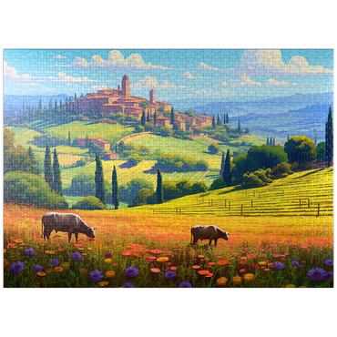 puzzleplate Tuscan Countryside with Wildflowers and Rolling Hills 1000 Jigsaw Puzzle