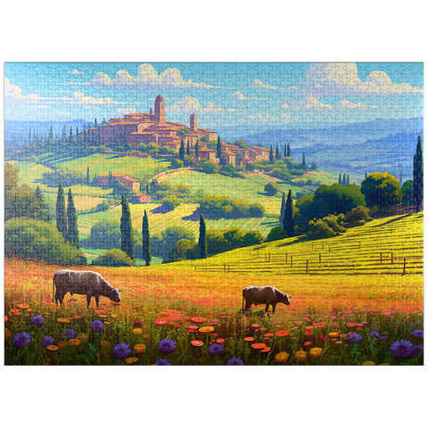 puzzleplate Tuscan Countryside with Wildflowers and Rolling Hills 1000 Jigsaw Puzzle