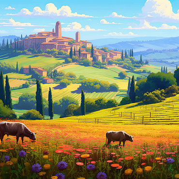 Tuscan Countryside with Wildflowers and Rolling Hills 1000 Jigsaw Puzzle 3D Modell