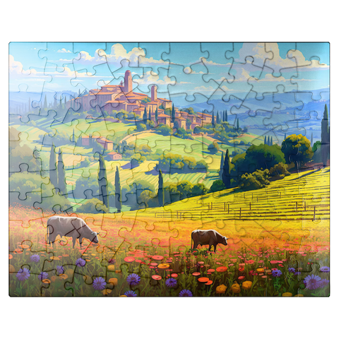 puzzleplate Tuscan Countryside with Wildflowers and Rolling Hills 100 Jigsaw Puzzle