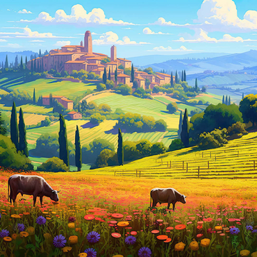 Tuscan Countryside with Wildflowers and Rolling Hills 100 Jigsaw Puzzle 3D Modell
