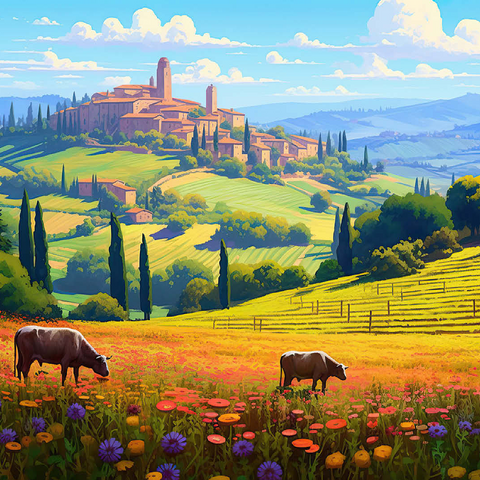 Tuscan Countryside with Wildflowers and Rolling Hills 100 Jigsaw Puzzle 3D Modell