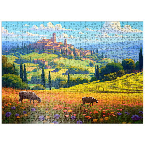 puzzleplate Tuscan Countryside with Wildflowers and Rolling Hills 500 Jigsaw Puzzle