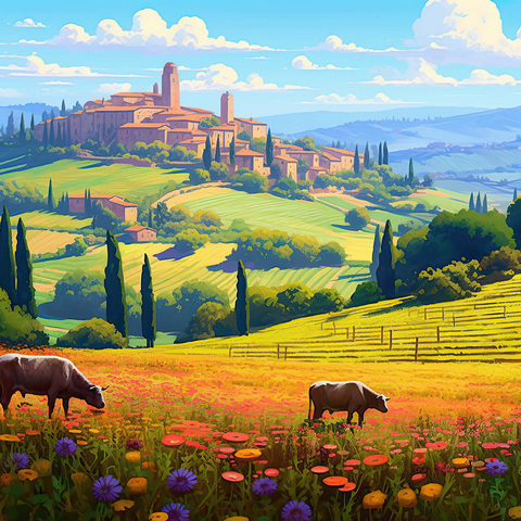 Tuscan Countryside with Wildflowers and Rolling Hills 500 Jigsaw Puzzle 3D Modell