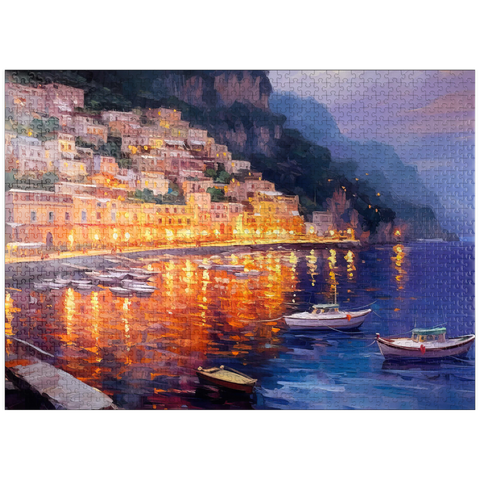 puzzleplate Positano at Twilight with Reflections 1000 Jigsaw Puzzle