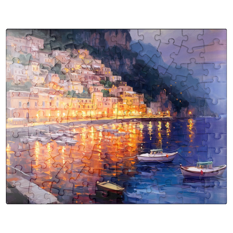puzzleplate Positano at Twilight with Reflections 100 Jigsaw Puzzle