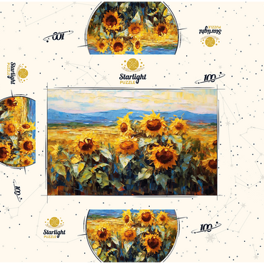Golden Sunflowers in Summer Fields 100 Jigsaw Puzzle box 3D Modell
