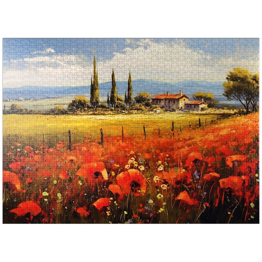 puzzleplate Poppy Fields in Tuscan Countryside 1000 Jigsaw Puzzle