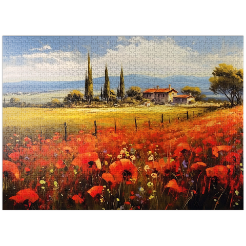 puzzleplate Poppy Fields in Tuscan Countryside 1000 Jigsaw Puzzle