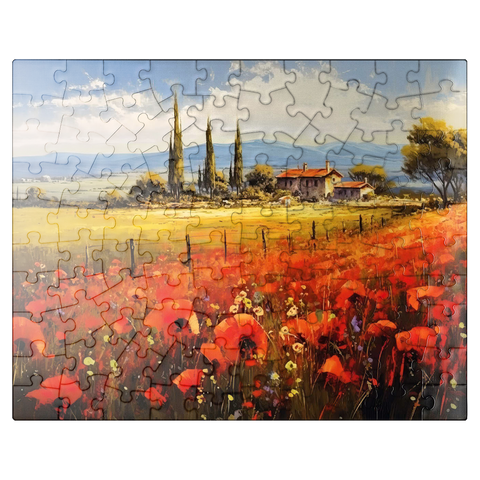 puzzleplate Poppy Fields in Tuscan Countryside 100 Jigsaw Puzzle