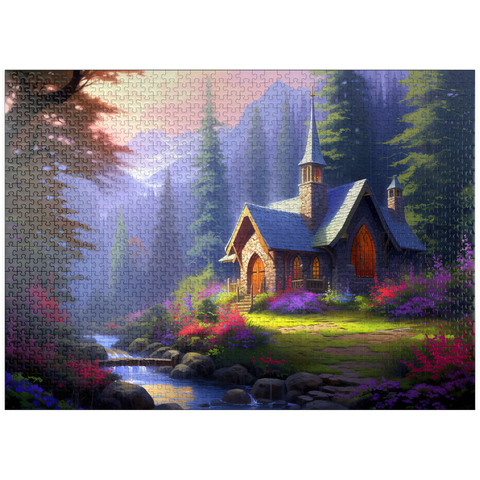 puzzleplate Stone Chapel in Tranquil Forest Clearing 1000 Jigsaw Puzzle