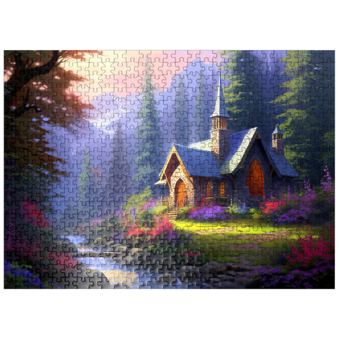 puzzleplate Stone Chapel in Tranquil Forest Clearing 500 Jigsaw Puzzle