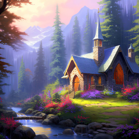 Stone Chapel in Tranquil Forest Clearing 500 Jigsaw Puzzle 3D Modell