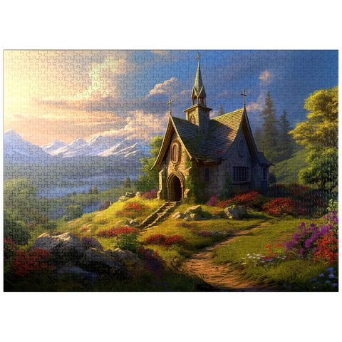 puzzleplate Charming Stone Chapel in Mountain Valley 1000 Jigsaw Puzzle