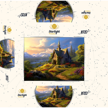 Charming Stone Chapel in Mountain Valley 1000 Jigsaw Puzzle box 3D Modell