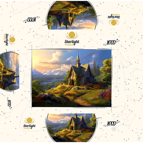 Charming Stone Chapel in Mountain Valley 1000 Jigsaw Puzzle box 3D Modell
