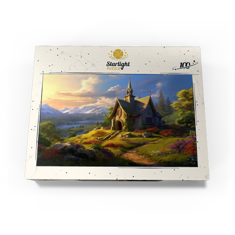 Charming Stone Chapel in Mountain Valley 100 Jigsaw Puzzle box view3