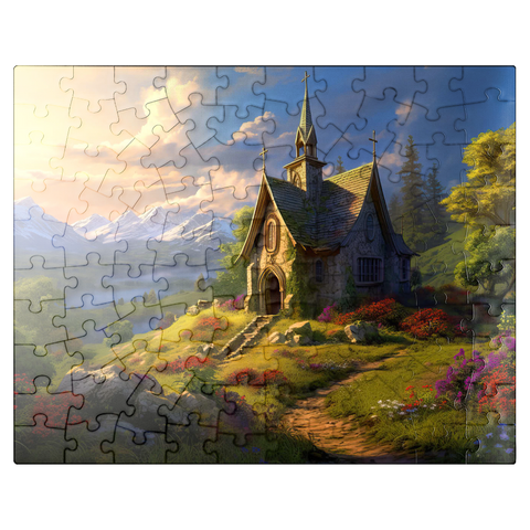 puzzleplate Charming Stone Chapel in Mountain Valley 100 Jigsaw Puzzle