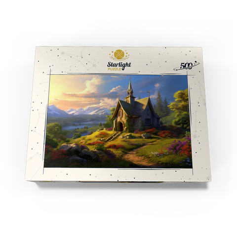 Charming Stone Chapel in Mountain Valley 500 Jigsaw Puzzle box view3