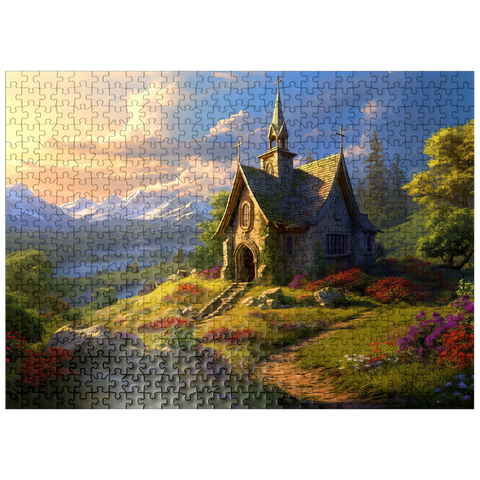 puzzleplate Charming Stone Chapel in Mountain Valley 500 Jigsaw Puzzle