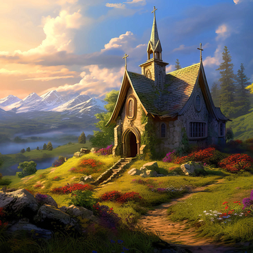 Charming Stone Chapel in Mountain Valley 500 Jigsaw Puzzle 3D Modell