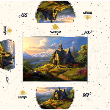 Charming Stone Chapel in Mountain Valley 500 Jigsaw Puzzle box 3D Modell
