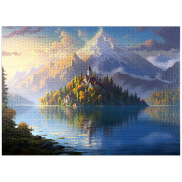 puzzleplate Lake Bled Island and Alpine Peaks 1000 Jigsaw Puzzle