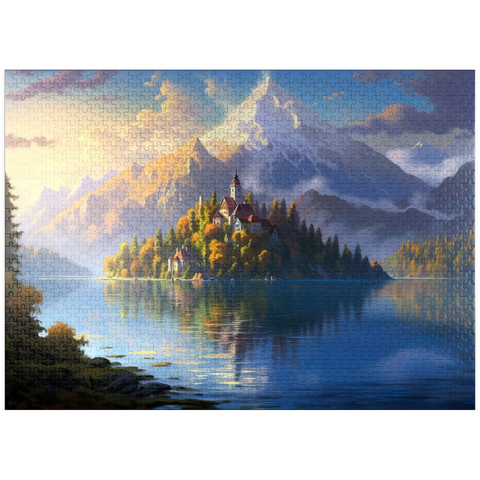 puzzleplate Lake Bled Island and Alpine Peaks 1000 Jigsaw Puzzle