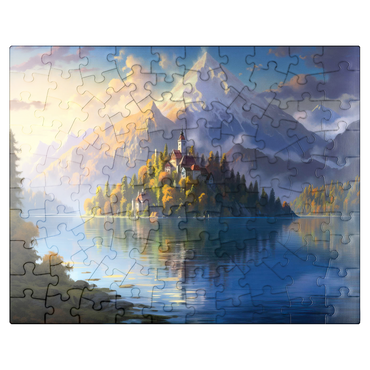 puzzleplate Lake Bled Island and Alpine Peaks 100 Jigsaw Puzzle