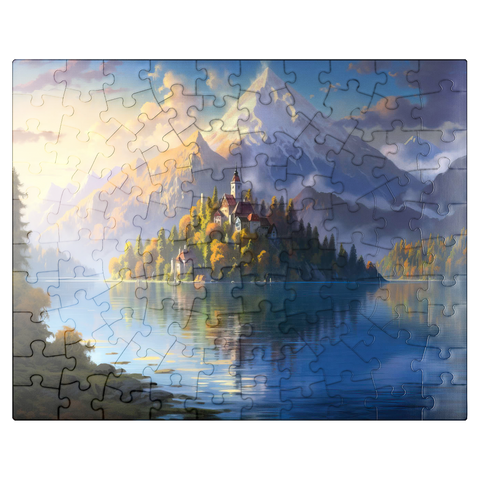 puzzleplate Lake Bled Island and Alpine Peaks 100 Jigsaw Puzzle