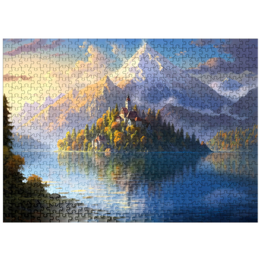 puzzleplate Lake Bled Island and Alpine Peaks 500 Jigsaw Puzzle