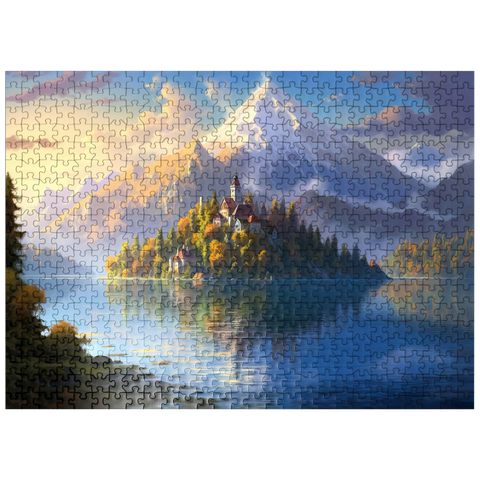 puzzleplate Lake Bled Island and Alpine Peaks 500 Jigsaw Puzzle