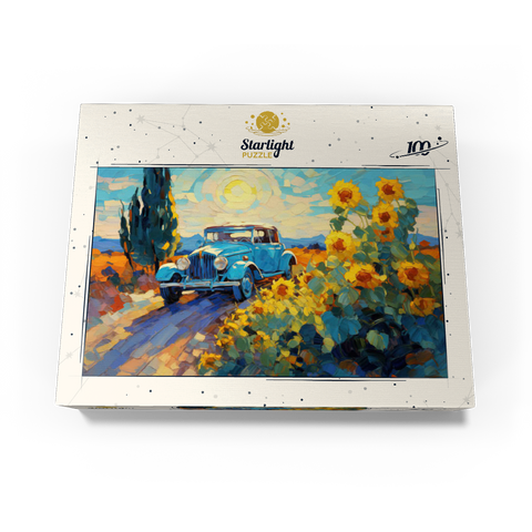 Classic Car and Sunflowers Under Bright Sun 100 Jigsaw Puzzle box view3