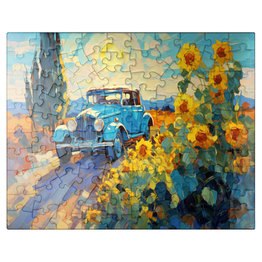puzzleplate Classic Car and Sunflowers Under Bright Sun 100 Jigsaw Puzzle