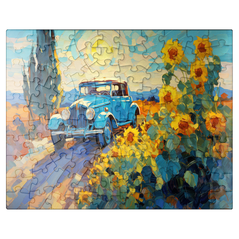 puzzleplate Classic Car and Sunflowers Under Bright Sun 100 Jigsaw Puzzle